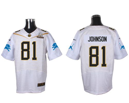 Nike Lions #81 Calvin Johnson White 2016 Pro Bowl Men's Stitched NFL Elite Jersey